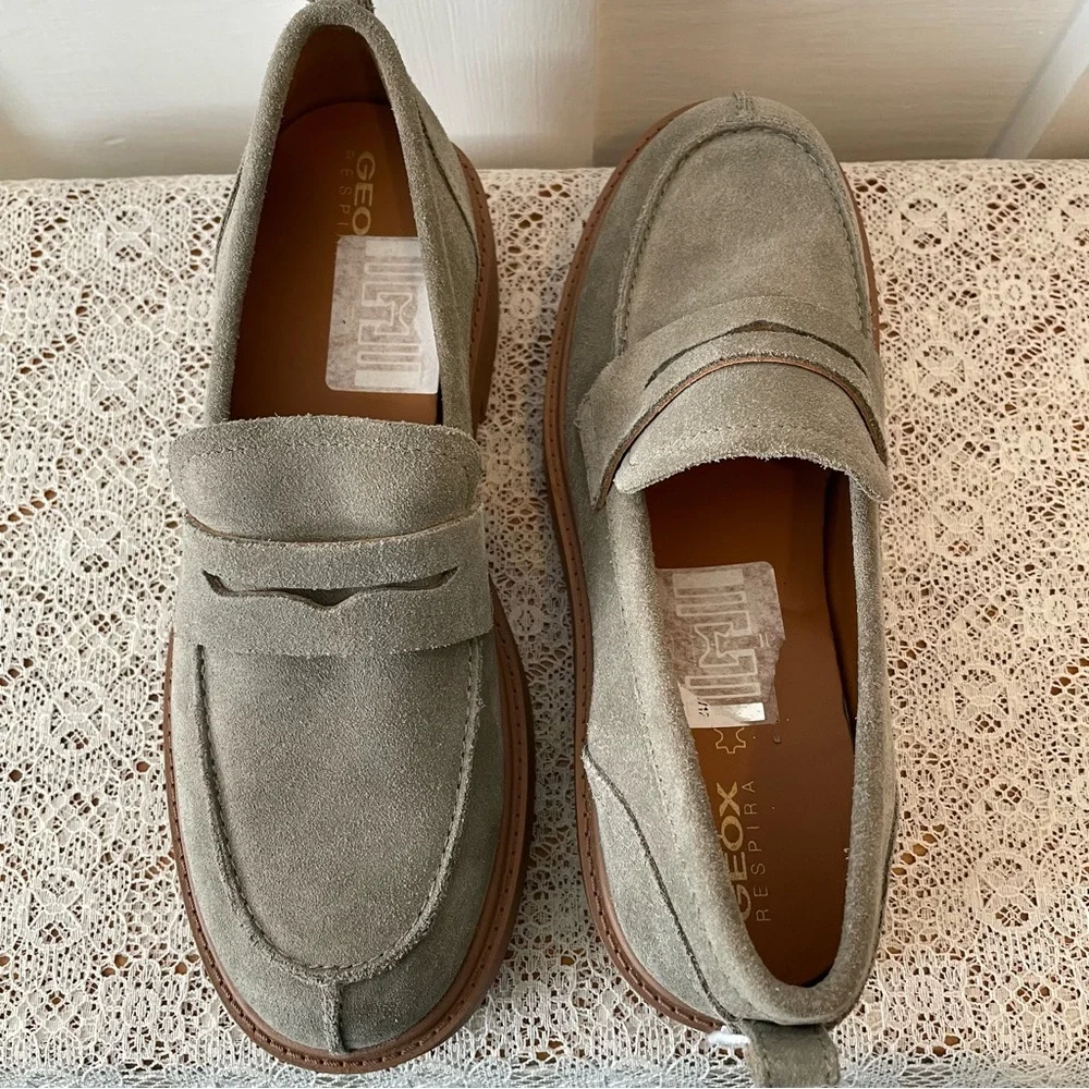 Geox Respira Gray Suede Chunky Platform Loafers Shoes New 10